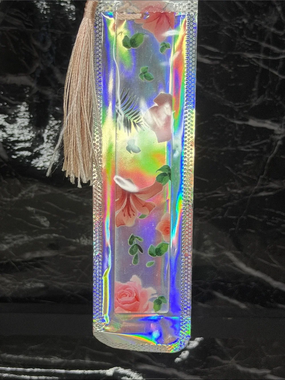 Pink Floral Bookmark with Pink Tassel